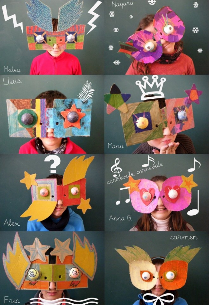 Maschere di carnevale con materiale di recupero di Neusa Lopez